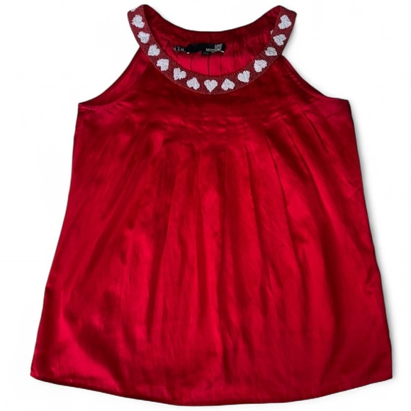 Moschino beaded heart Embellished Top with bib collar satin fabric with size 4 - Picture 1 of 6